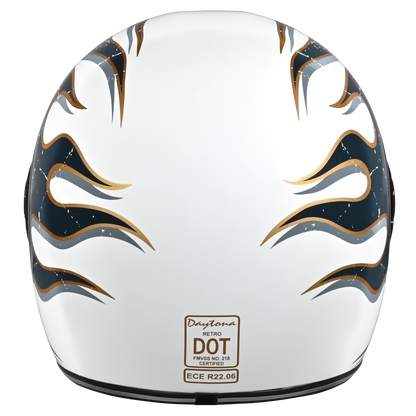 Color - Default - DOT Daytona Retro Full Face Motorcycle Helmet: Vintage Style for Men, Women, & Youth - W/ Flames