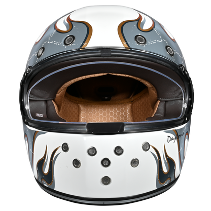 Color - Default - DOT Daytona Retro Full Face Motorcycle Helmet: Vintage Style for Men, Women, & Youth - W/ Flames