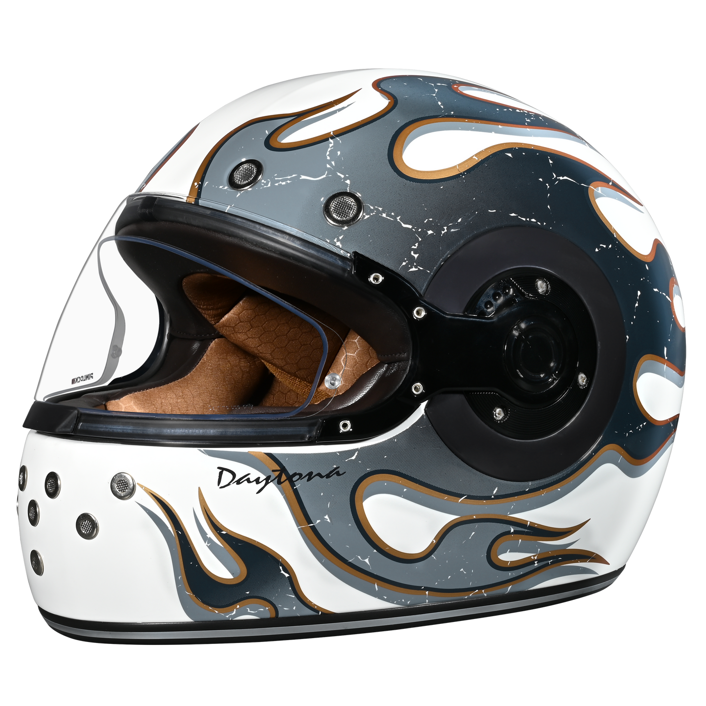 Color - Default - DOT Daytona Retro Full Face Motorcycle Helmet: Vintage Style for Men, Women, & Youth - W/ Flames