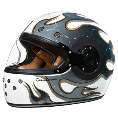 Color - Default - DOT Daytona Retro Full Face Motorcycle Helmet: Vintage Style for Men, Women, & Youth - W/ Flames