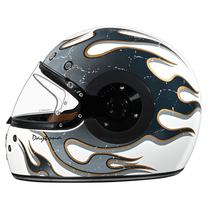 Color - Default - DOT Daytona Retro Full Face Motorcycle Helmet: Vintage Style for Men, Women, & Youth - W/ Flames