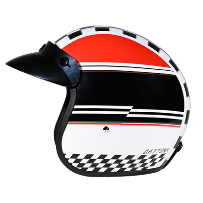 Color - Default - DOT Approved Daytona Cruiser Open Face Motorcycle Helmet - Men, Women & Youth - With Visor & Graphics - W/ Daytona Classic