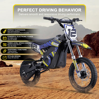Color: Blue - MotoTec 36v 1000w (HP112E) Electric Dirt Bike