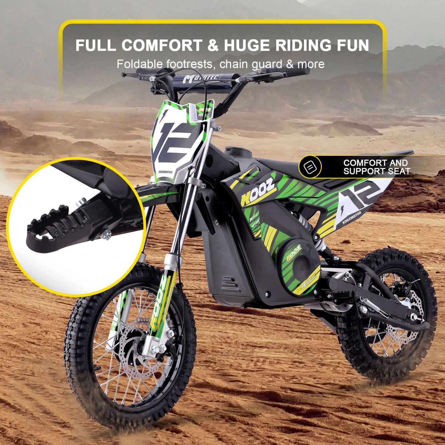 MotoTec 36v 1000w (HP112E) Electric Dirt Bike Green