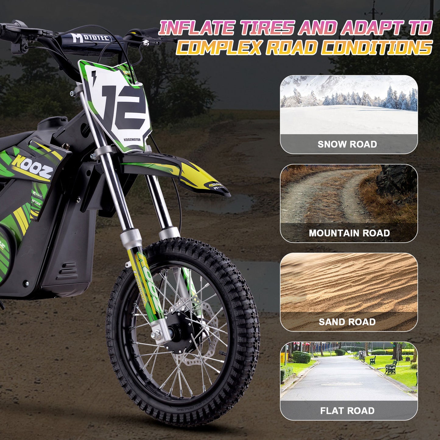 MotoTec 36v 1000w (HP112E) Electric Dirt Bike Green