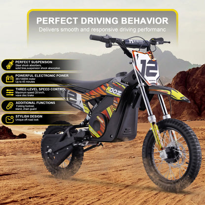 Color: Orange - MotoTec 36v 1000w (HP112E) Electric Dirt Bike