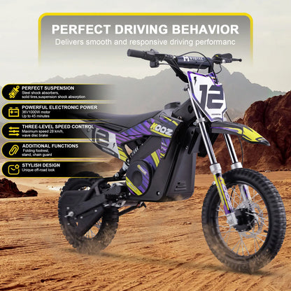 Color: Purple - MotoTec 36v 1000w (HP112E) Electric Dirt Bike