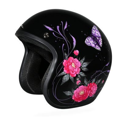 Color - Default - DOT Approved Daytona Cruiser Open Face Motorcycle Helmet - Men, Women & Youth - With Visor & Graphics - W/ Butterfly