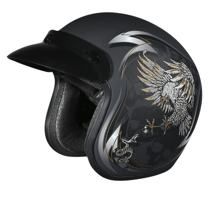 Color - Default - DOT Approved Daytona Cruiser Open Face Motorcycle Helmet - Men, Women & Youth - With Visor & Graphics - W/ Wild Soul