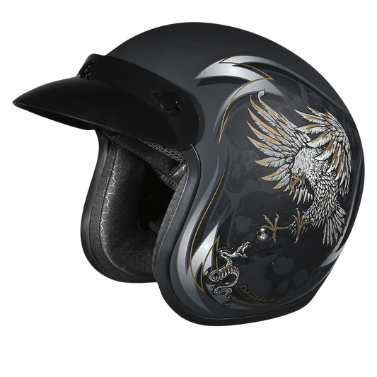 Color - Default - DOT Approved Daytona Cruiser Open Face Motorcycle Helmet - Men, Women & Youth - With Visor & Graphics - W/ Wild Soul