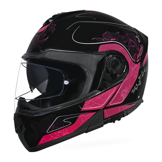 Daytona Glide Modular Motorcycle Helmet - DOT Approved, Bluetooth Ready, Dual Visor, Men/Women/Youth - W/ Flowers