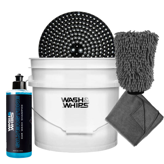 Color - Default - WASH & WHIPS Car Wash Kit - 3-Gallon Bucket with Particle Interceptor Trap, Shampoo, Chenille Mitt & Microfiber Soft Towel, 5pcs
