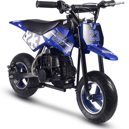 MotoTec 50cc 2-Stroke Kids Supermoto Gas Dirt Bike Blue