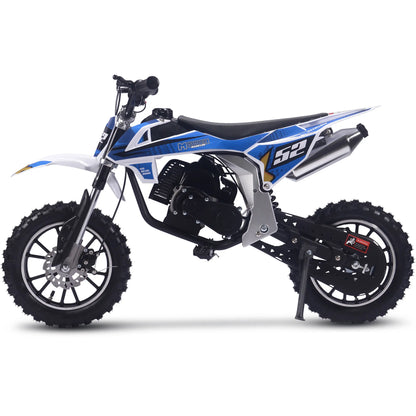 Color: Blue - MotoTec Warrior 52cc 2-Stroke Kids Gas Dirt Bike