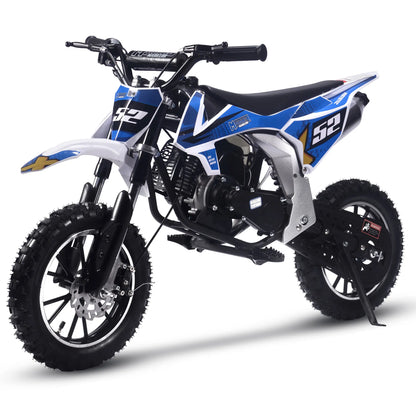 Color: Blue - MotoTec Warrior 52cc 2-Stroke Kids Gas Dirt Bike
