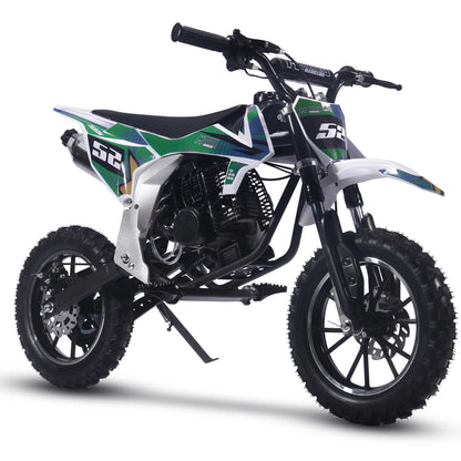Color: Green - MotoTec Warrior 52cc 2-Stroke Kids Gas Dirt Bike