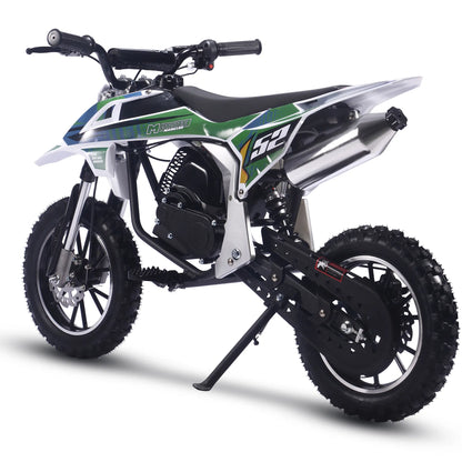 Color: Green - MotoTec Warrior 52cc 2-Stroke Kids Gas Dirt Bike