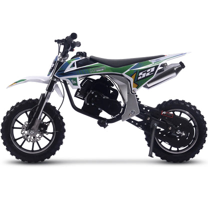 Color: Green - MotoTec Warrior 52cc 2-Stroke Kids Gas Dirt Bike