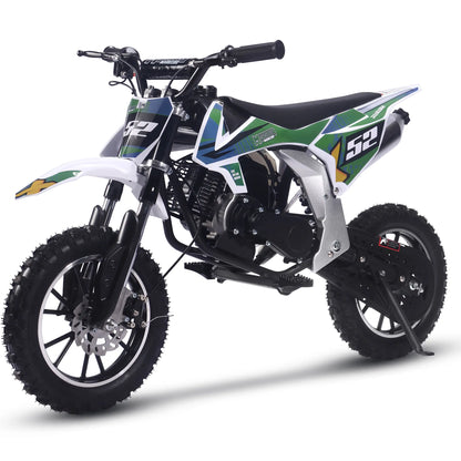 Color: Green - MotoTec Warrior 52cc 2-Stroke Kids Gas Dirt Bike
