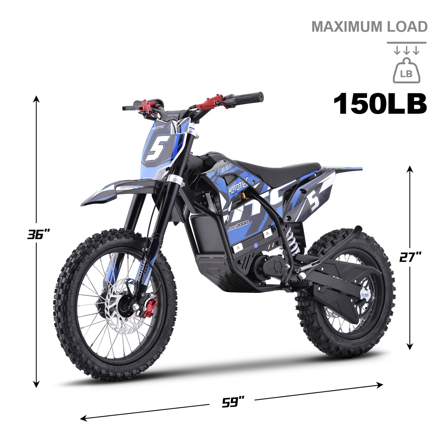Color - Blue - MotoTec 60V Pro Electric Dirt Bike 2000W Lithium (HP115E) - 40 MPH
