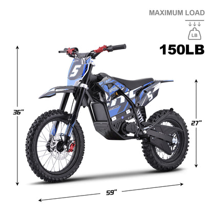 Color - Blue - MotoTec 60V Pro Electric Dirt Bike 2000W Lithium (HP115E) - 40 MPH