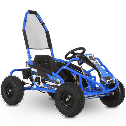 MotoTec Mud Monster Kids Gas Powered 98cc Go Kart Full Suspension Blue