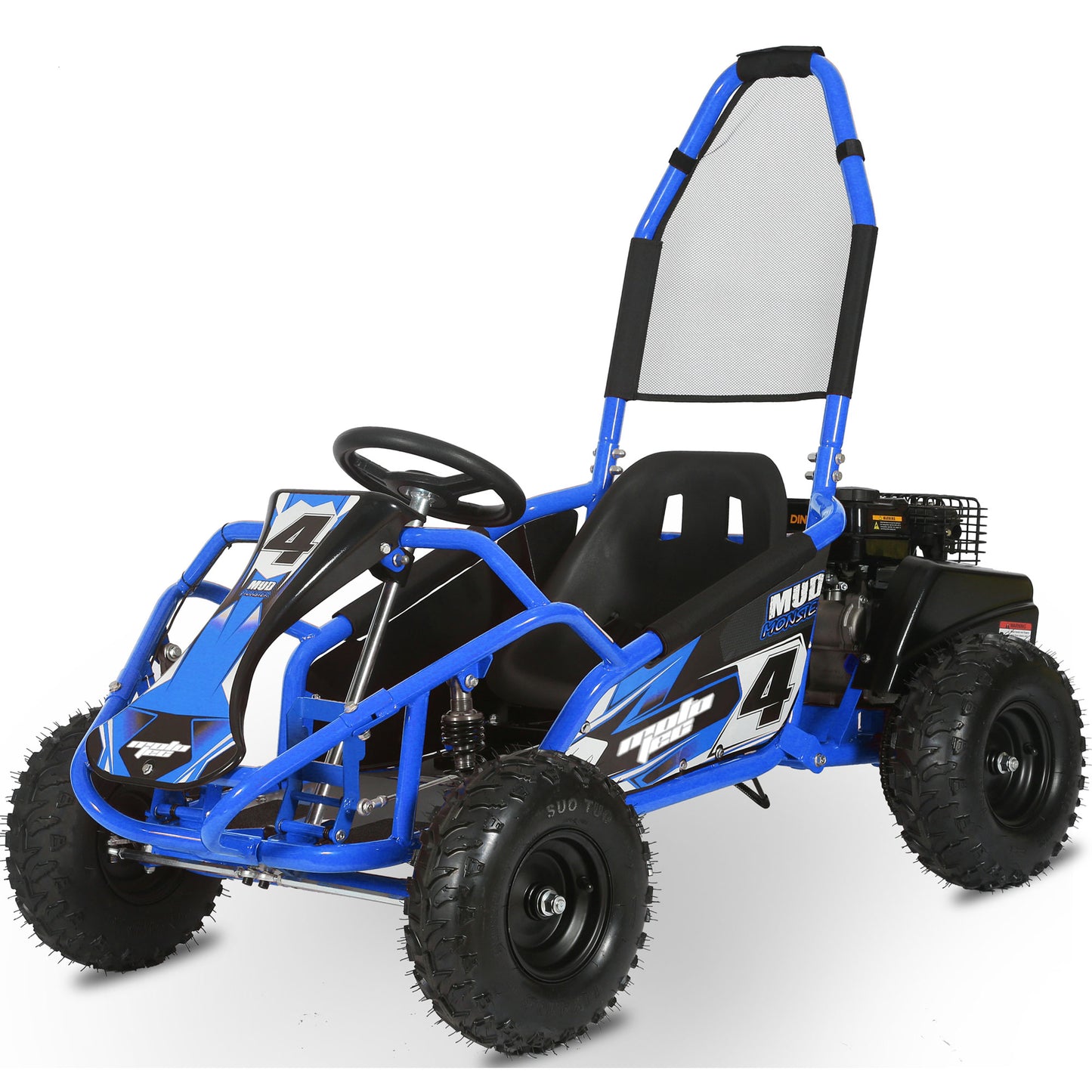 MotoTec Mud Monster Kids Gas Powered 98cc Go Kart Full Suspension Blue