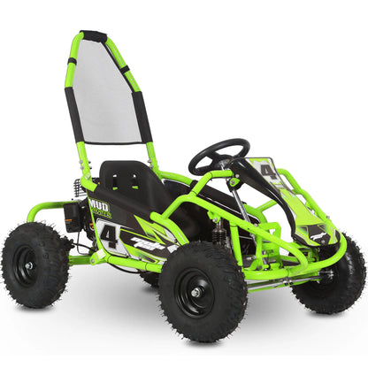 Color: Green - MotoTec Mud Kids Gas Powered 98cc Go Kart Full Suspension