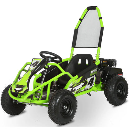 Color: Green - MotoTec Mud Kids Gas Powered 98cc Go Kart Full Suspension