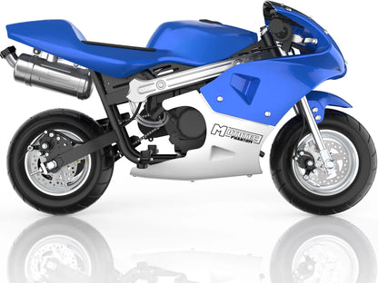 Color: Blue - MotoTec Phantom Gas Pocket Bike 49cc 2-Stroke