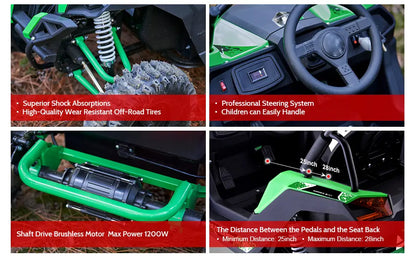 MotoTec Raider Kids UTV 48V 1200W Full Suspension