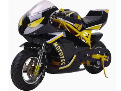 Color: Yellow - MotoTec Gas Pocket Bike GT 49cc 2-Stroke
