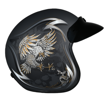 Color - Default - DOT Approved Daytona Cruiser Open Face Motorcycle Helmet - Men, Women & Youth - With Visor & Graphics - W/ Wild Soul