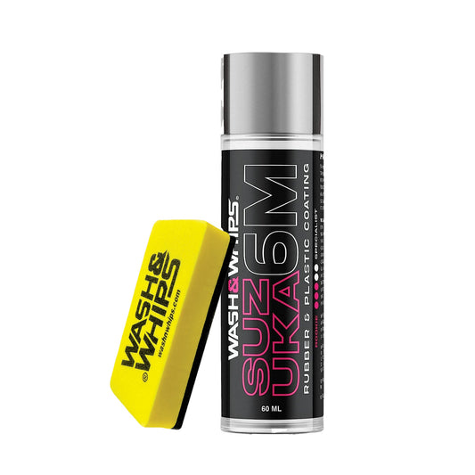 Color - Black - WASH&WHIPS Suzuka 6M Rubber & Plastic Coating for Cars, Restores and Brings Back Black - Concentrated Formula Non-Greasy, 60ml