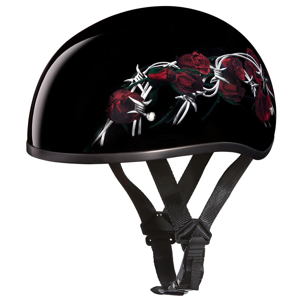 Color - Default - DOT Approved Daytona Motorcycle Half Face Helmet - Skull Cap Graphics for Men & Women, Scooters, ATVs, UTVs & Choppers - W/ Barbed Roses