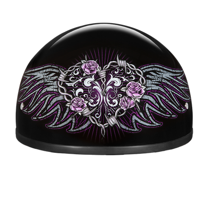 Color - Default - DOT Approved Daytona Motorcycle Half Face Helmet - Skull Cap Graphics for Men & Women, Scooters, ATVs, UTVs & Choppers - W/ Barbed Wire Heart
