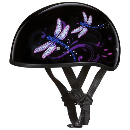Color - Default - DOT Approved Daytona Motorcycle Half Face Helmet - Skull Cap Graphics for Men & Women, Scooters, ATVs, UTVs & Choppers - W/ Dragonfly