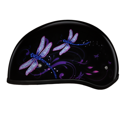 Color - Default - DOT Approved Daytona Motorcycle Half Face Helmet - Skull Cap Graphics for Men & Women, Scooters, ATVs, UTVs & Choppers - W/ Dragonfly