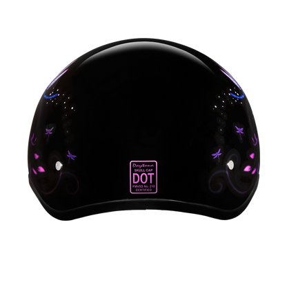 Color - Default - DOT Approved Daytona Motorcycle Half Face Helmet - Skull Cap Graphics for Men & Women, Scooters, ATVs, UTVs & Choppers - W/ Dragonfly