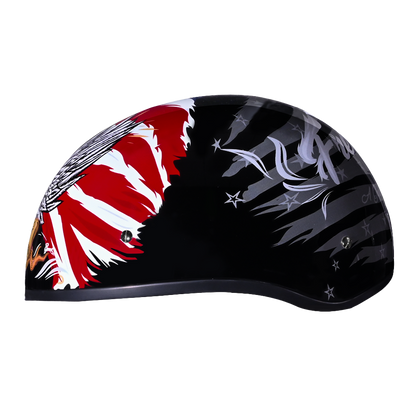 Color - Default - DOT Approved Daytona Motorcycle Half Face Helmet - Skull Cap Graphics for Men & Women, Scooters, ATVs, UTVs & Choppers - W/ Freedom 2.0