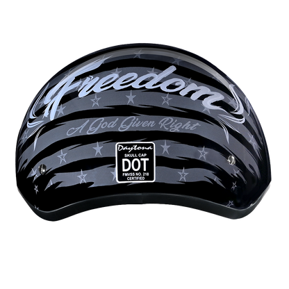Color - Default - DOT Approved Daytona Motorcycle Half Face Helmet - Skull Cap Graphics for Men & Women, Scooters, ATVs, UTVs & Choppers - W/ Freedom 2.0