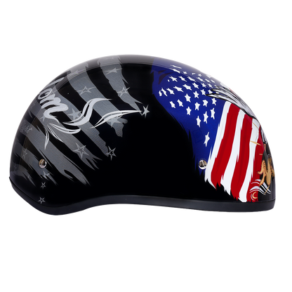 Color - Default - DOT Approved Daytona Motorcycle Half Face Helmet - Skull Cap Graphics for Men & Women, Scooters, ATVs, UTVs & Choppers - W/ Freedom 2.0
