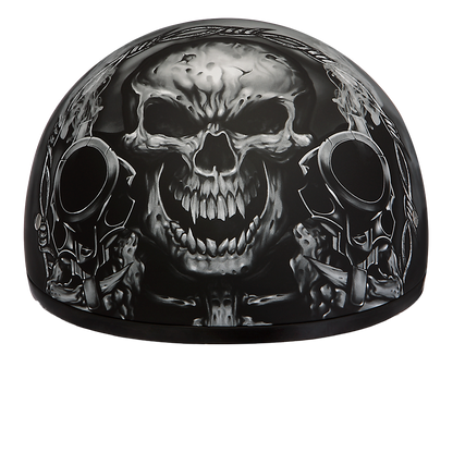 Color - Default - DOT Approved Daytona Motorcycle Half Face Helmet - Skull Cap Graphics for Men & Women, Scooters, ATVs, UTVs & Choppers - W/ Guns