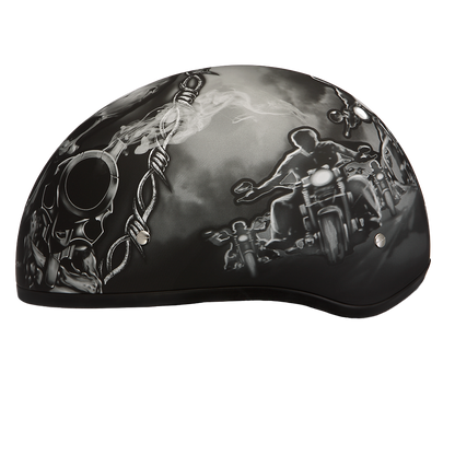 Color - Default - DOT Approved Daytona Motorcycle Half Face Helmet - Skull Cap Graphics for Men & Women, Scooters, ATVs, UTVs & Choppers - W/ Guns