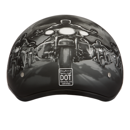Color - Default - DOT Approved Daytona Motorcycle Half Face Helmet - Skull Cap Graphics for Men & Women, Scooters, ATVs, UTVs & Choppers - W/ Guns