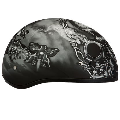 Color - Default - DOT Approved Daytona Motorcycle Half Face Helmet - Skull Cap Graphics for Men & Women, Scooters, ATVs, UTVs & Choppers - W/ Guns
