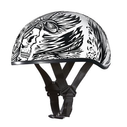 Color - Default - DOT Approved Daytona Motorcycle Half Face Helmet - Skull Cap Graphics for Men & Women, Scooters, ATVs, UTVs & Choppers - W/ Live Fast