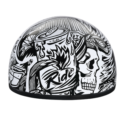 Color - Default - DOT Approved Daytona Motorcycle Half Face Helmet - Skull Cap Graphics for Men & Women, Scooters, ATVs, UTVs & Choppers - W/ Live Fast