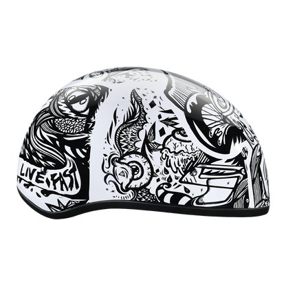 Color - Default - DOT Approved Daytona Motorcycle Half Face Helmet - Skull Cap Graphics for Men & Women, Scooters, ATVs, UTVs & Choppers - W/ Live Fast
