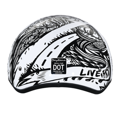 Color - Default - DOT Approved Daytona Motorcycle Half Face Helmet - Skull Cap Graphics for Men & Women, Scooters, ATVs, UTVs & Choppers - W/ Live Fast